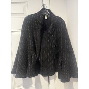 Branigan Weavers Cape Black Wool Poncho Shawl Collar Made in Ireland Womens OS
